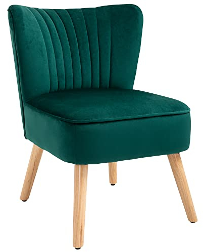 HOMCOM Nordic Style Sessel mit ergonomischem Design aus Holz und grünem Samt für Haus und Wohnzimmer 57 x 68 x 76 cm