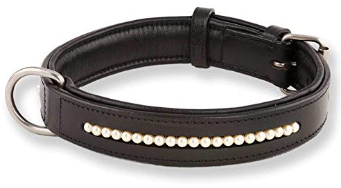 Monkimau Hundehalsband Lederhalsband Halsband für Hunde Premium Perlen Schwarz gepolstert