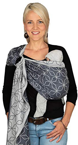Hoppediz Ring-Sling, Baby-Tragetuch ab Geburt, 100 % kbA-Baumwolle, Design Malmö denim