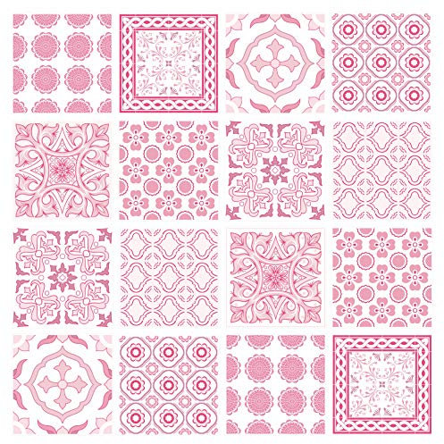 Bolsover Designs Tile Stickers, Pack Of 24 Pink Mosaic Self Adhesive Waterproof stickers for 150mm x 150mm / 6 Inch x 6 Inch Tiles, for Kitchen & Bathroom P03