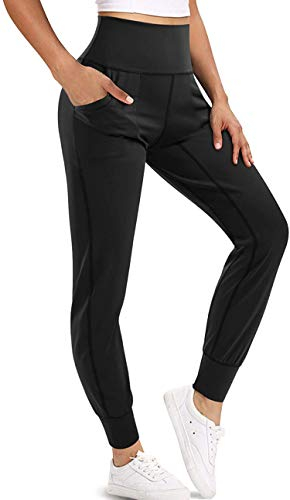 CHUMIAN Yoga-Hose für Damen, Jogging, Leggings, Sport, hohe Taille, mit Taschen, Fitnessstudio, Workout, Schwarz M