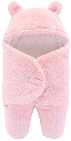 Baby Wickeldecke mit Kapuze, Swaddle Neugeborene Schlafsack Separate BeinePucktuch Herbst Winter Baby Mädchen Junge Pucksack Rosa 6-9 Monate