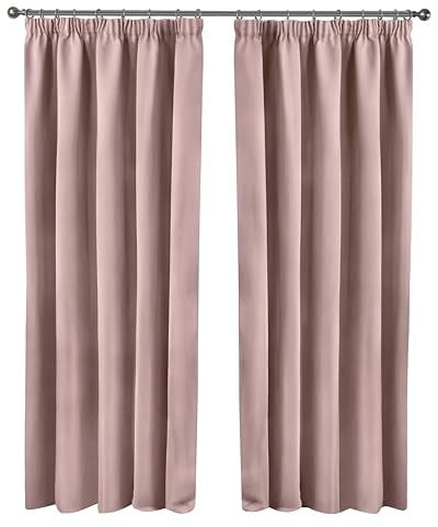 Emma Barclay Cali Curtains - Soft Plain Eyelet & Pencil Pleat Curtain Pair for Bedroom & Living Room (Blush Pink, W 66 x L 90 (2 Panels), Pencil Pleat)