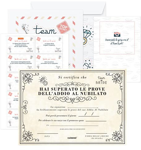 Giochi Alcolici Addio al Nubilato - Team Bride Gadget e Certificato per la Sposa - Bride to Be Kit - Accessori Scherzi