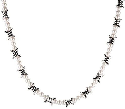 HZMAN Men's Punk Gothic Bike Alloy Barbed Wire Necklace 20 Inch, Metal, not