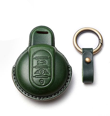 HIBEYO Smart Autoschlüssel Hülle Passt für BMW Mini Schutzhülle Schlüsselhülle für Mini Cooper One Clubman F56 F54 F55 F57 F60 Schlüsselbox Rindsleder Funkschlüssel Schlüsselbund 3 Tasten-Grün