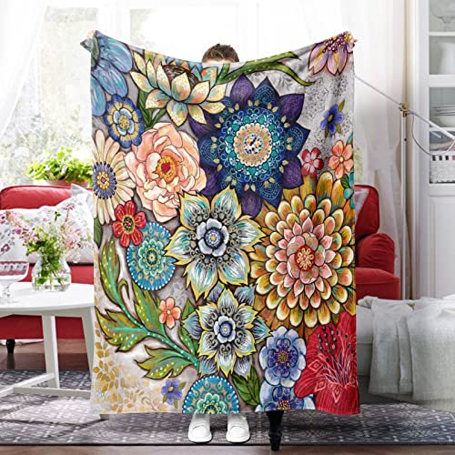 Neasow Fleecedecke mit Blumenmuster, lebendige Farben, Boho-Blumen, gemütliche Dekoration, Überwurf für Sofa, Bett, Couch, Stuhl oder Schlafsaal, 101,6 x 127,8 cm