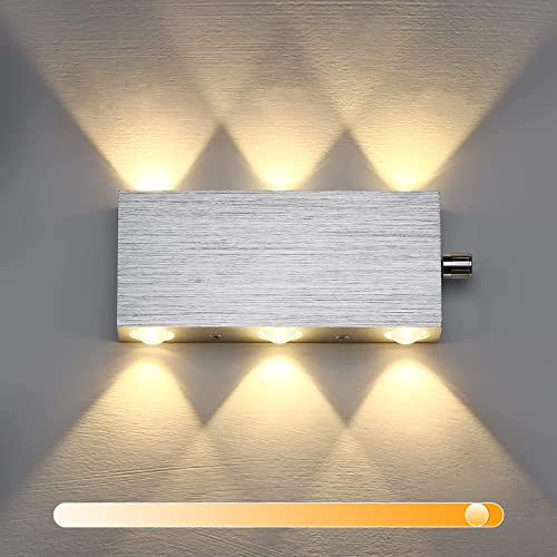 Lightess Dimmbare Wandlampe mit Schalter LED Wandleuchte Innen Modern Up and Down aus Aluminium modern Flurlampe Wandbeleuchtung für Wohnzimmer Schlafzimmer Lampe, Warmweiß