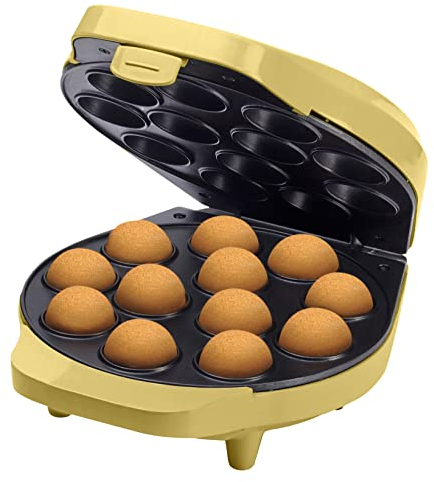 Bestron Waffeleisen für Cake-Pop's im Retro Design, Cake-Pop-Maker inkl. Cake-Pop-Butler, Gabel & 12 Cake-Pop-Sticks, mit Antihaftbeschichtung, 700 W, Farbe: Gelb