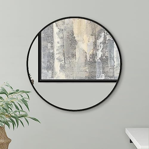 Americanflat 51 cm Gerahmter Schwarzer Runder Spiegel - Schwarzer Kreis Spiegel für Badezimmer, Schlafzimmer, Eingangsbereich, Wohnzimmer - Großer runder Spiegel für Wanddekoration