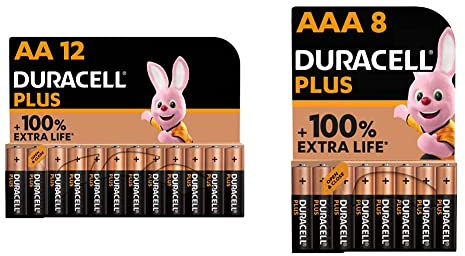 Duracell Plus AA Alkaline Batteries [Pack of 12], 1,5V LR6 MN1500 & Plus AAA Alkaline Batteries [Pack of 8], 1.5V LR03 MN2400