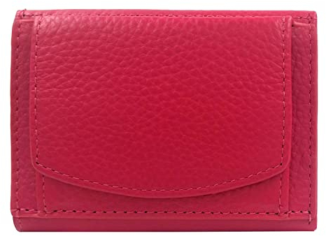 Mini Geldbörse Damen, Reise Portemonnaie, klein viele Fächer, Leder pink, RFID Blocker, Münzfach groß | Geldbeutel Portmonee Damengeldbörse Damenportemonnaie Damengeldbeutel Damenportmonee Geldtasche