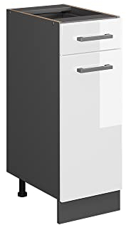 Vicco Küchenunterschrank R-Line, Weiß Hochglanz/Anthrazit, 30 cm ohne Arbeitsplatte