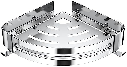 Strength Enemy Mensola per doccia senza foratura, mensola angolare in acciaio inox, con 2 ganci, organizer per bagno, cucina, accessori da bagno, accessori da bagno, confezione da 1