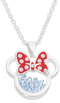 Disney Minnie Silver Plated Brass with Red enamel Bow December Birthstone Floating Stone Necklace CF00308SDECL-Q.PH