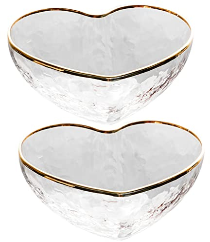 Zerodeko Heart Shaped Plates 2pcs Glass Heart Bowl Heart-Shaped Salad Bowls Clear Serving Bowls Irregular Bowls Gold Tempered Dessert Dishes for Fruits Salad Dessert Ice Cream Japanese Plates