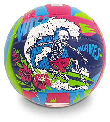 MONDO Toys - Palla da gioco volley Beach Volley WILD WAVES - taglia 5 indoor, outdoor, beach, pvc sponge soft touch, colore verde azzurro rosa - 23032