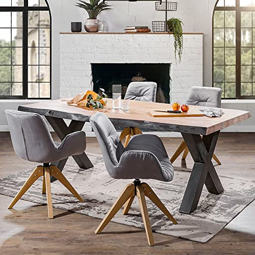 Lomadox Esszimmer Sitzgruppe mit 200 cm Massivholz Esstisch inkl. 4 Stühle in grau mit Drehfunktion