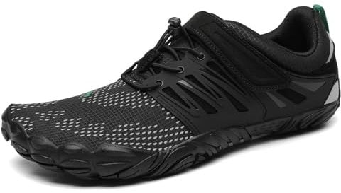 SAGUARO Barfußschuhe Herren Barfussschuhe Damen Barfuss Schuhe Zehenschuhe Outdoor Fitnessschuhe rutschfest Traillaufschuhe Barefoot Shoes mit Zero-Drop Solhe Reiches Schwarz, Gr.40 EU