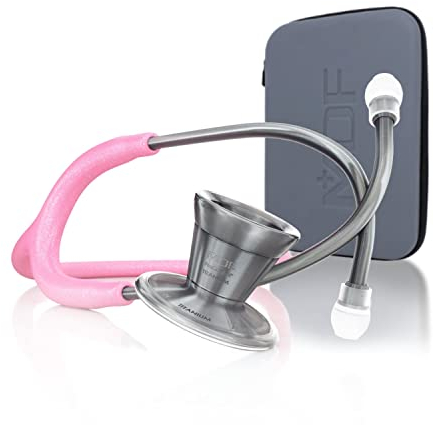 MDF Rosa Glitzer Metalika ProCardial Kardiologie Stethoskop, Leichtgewicht Titan, Erwachsene, Doppelkopf, Rosa Glitzerschlauch, Metalika Brustst¸ck-Headset, MDF797TGL01MT+ MDF Reiseetui