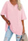 Ebifin Maglietta Oversize da Donna con Scollo a V Manica Corta Casual Sciolto di Base Estivo Magliette Camicetta.Rosa.XXL