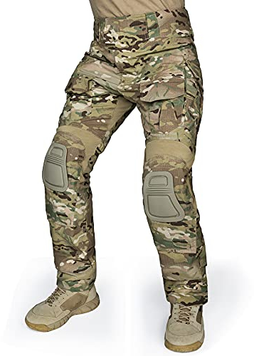 IDOGEAR Herren Kampfhose G3 Taktische Hose mit Knieschützern für Militärjagd Angeln Outdoor Cargohose Multitaschen Verstellbar (Multi-camo, 30W x 31L)