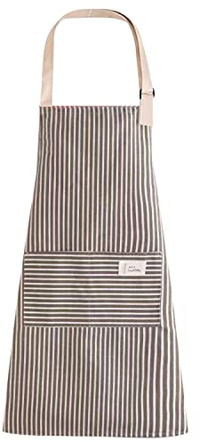 LECTNORE Gestreifte Latzschürze, Kochschürze, verstellbare Schürze mit 2 Taschen, Kochschürze, Baumwollschürze für Damen/Herren (hellbraun)