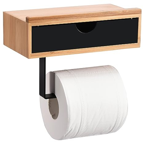 Bamodi WC-Papierhalter aus Holz & Edelstahl - Elegante und praktische Toilettenrollenhalterung für Moderne Badezimmer - Schwarz Design