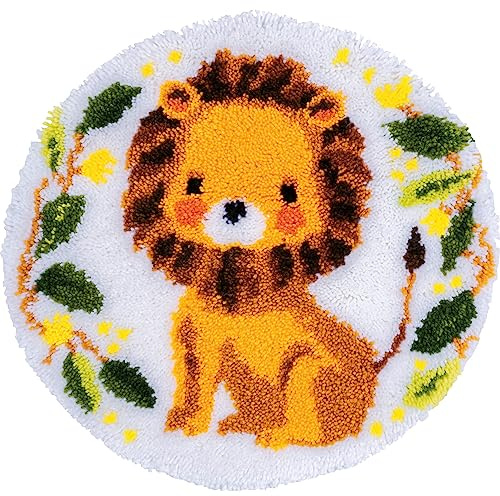 Vervaco Lion Knotted Stitch Kit for Beginners Embroidery DIY Latch Hook Complete Kit Home Decoration Manual Hobby Craft Approx. 55 x 55 cm
