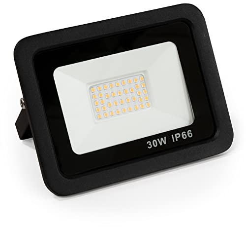 McShine - LED Außenstrahler Fluter | Slim | Neutralweiß 4000K, 30 Watt, 2550 Lumen Scheinwerfer mit Stativ wasserfest IP66 für Einfahrt, Garten, Wegbeleuchtung
