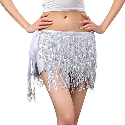 Pailettenrock Damen Mädchen Bauchtanz Gürtel Fransenrock Quastenrock Bauchtanz Hüftschal Pailletten Rock Rave Outfit Belly Dance Karneval Kostüm Frauen Rumba Cha Cha Samba Tanzkleid