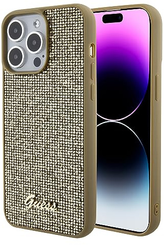 Guess GUHCP15XPMSDGSD Hülle für iPhone 15 Pro Max 6.7 golden hardcase Disco Metal Script