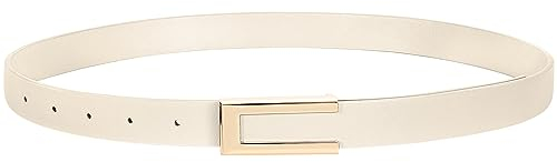 SUOSDEY Schmaler Gürtel für Damen, Dünner Ledergürtel Mode Taillengürtel für Kleid Jeans mit Goldschnalle beige