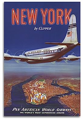 YBHF Vintage Travel Poster New York USA PAN AM Poster Wall Art Print Retro Aesthetic Room Decor Office Decorations 12x18inch(30x45cm) Unframe-style
