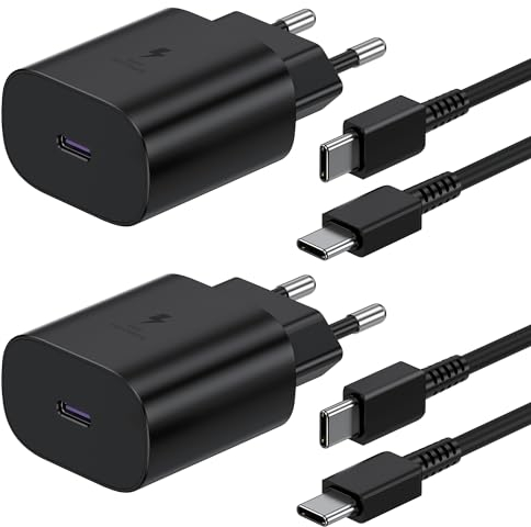 2er-Pack USB C Ladegerät, Schnellladegerät Samsung 25w mit 2M Kabel, Ladekabel USB C mit Netzteil,Typ C Schnellladegerät, Fast Charger für Samsung Galaxy S23/S22/S21/S20/10,Ultra, A53 5g,A52(Schwarz)