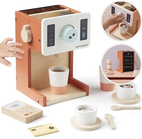 Kid’s Concept Coffee Shop KID’S HUB – Kaffeemaschine Kinder - Küchenzubehör kinder - Holzspielzeug 2 jahre Holzspielzeug ab 3 jahre + Geschenk mädchen 2 jahre - Kinder Kaffeemaschine
