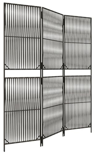 vidaXL Paravent 3-TLG., Raumteiler Linien-Webdesign Faltdesign, Trennwand Sichtschutz für Innen Außen, Spanische Wand Raumtrenner, Grau Poly Rattan