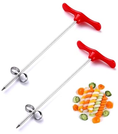 RUIENGCOMM 2 Pieces Vegetables Spiral Knife Stainless Steel Manual Spiral Screw Slicer Potato Spiral CutterManual Vegetable Spiral Cutter for Kitchen Tray Decoration Carving Tool Carrot Cucumber