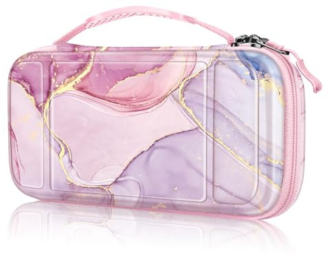 Fintie Tragetasche für die Nintendo Switch Lite - [Stoßfeste] Hartschalen Aufbewahrungstasche mit 15 Spielkartenhaltern Haltegurt für die Nintendo Switch Lite Konsole & Accessoires, Glorreicher Marmor