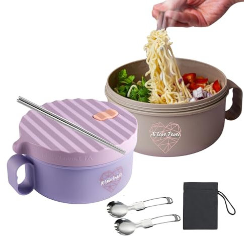 AI LOVE PEACE Ramen Herd und Schüssel – Große 1,2 l mikrowellengeeignete Nudelschale für Zuhause, Büro, Wohnheim, College – tragbar und auslaufsicher