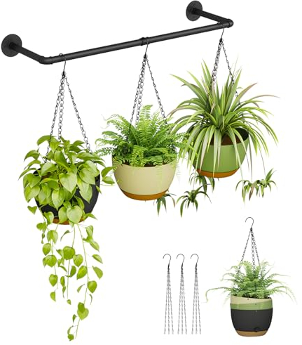 Bamworld 3Pcs Hanging Planters for Indoor Plants 8 inch Plant Hanger Indoor Self Watering Pots for Indoor Plants Plant Hanging Rod Flower Pots with Drainage Holes&Removable Tray(3-Colored)