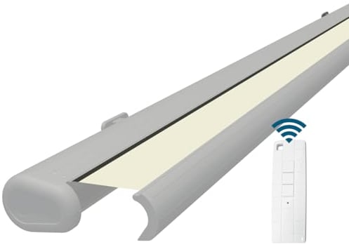 Eclipse Tenda da sole per esterno a cassetta 5,6 x 3,5 m, per balcone, terrazzo, braccio articolato, in poliacrilico, protezione UV 50 + motore Dooya abilitato Smarthome, panno per tenda: beige