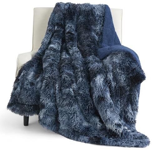 BEDSURE Kuscheldecke - Flauschig Decke, Warm Sherpa Sofadecke, Dicke Felldecke, Couchdecke, Flauschige Kunstfelldecke, Wohndecke für Couch, Blau, 130x150 cm