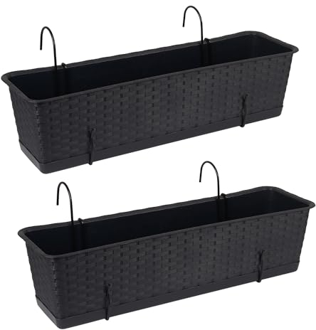 Tymar Blumenkasten Balkon mit Halterung, Balkonkasten, 2 Stück, Rattan, Pflanzkasten aus Kunststoff((2pack) Anthrazit, 60cm)
