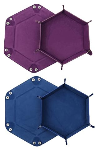 2 Stück Faltbare Würfelbretter Doppelseitig Würfelbrett, Samt Faltbar Würfeltablett Hexagon Würfelteller Leder Würfelbretter für RPG DND Dragons Würfel Spiele (Lila - Blau)