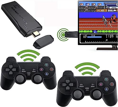 Console de jeu rétro sans fil, clé de jeu rétro, jeu Nostalgia Stick, sortie HDMI 4K, clé de jeu vidéo Plug and Play intégrée à plus de 10 000 jeux, 9 émulateurs classiques, avec deux contrôleurs sans