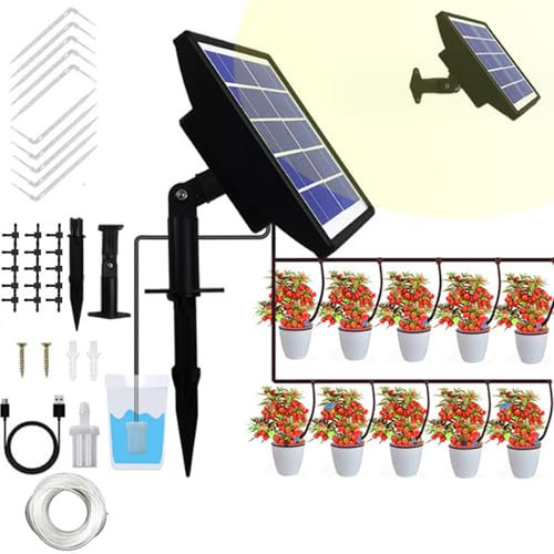 Yolispa Arrosage Goutte a Goutte Solaire, 3W Kit D'irrigation Goutte à Goutte Énergie Solaire avec 15 Goutteurs, Arroseur Automatique Plante intérieur pour Vacances Balcon Jardin de Plantes en Pot
