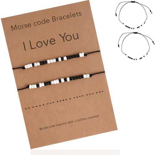 BLPRKOT 2 Stück Ich liebe dich Morsecode Armband Paare Passende, verstellbare Armbänder Freund Freundin Paar Schmuck Schmuck für Ihn/Sie/Mädchen/Frauen