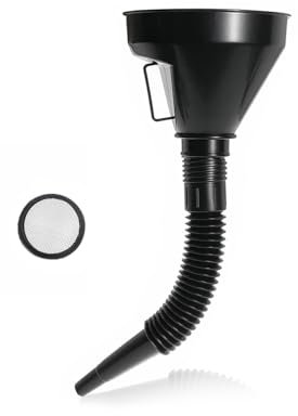 Suvnie Embudo de aceite de boca ancha con extensión flexible, embudos grandes para uso automotriz, manguera de boquilla de vehículo con asa de malla extraíble, filtro de pantalla de malla extraíble,