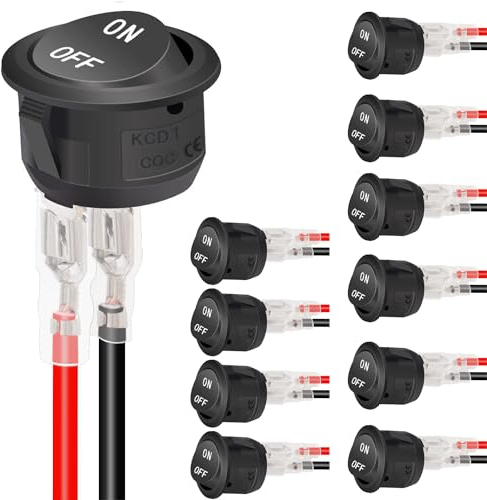10 interruptores basculantes redondos ON-OFF para coche, 12 V, SPST, mini interruptor basculante, 20 mm, 2 pines, 6 A, 250 V, 10 A, 125 V CA, para motocicleta, sedán, barco con alambre